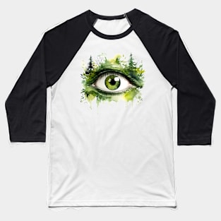 Green Forest Eye Watercolor Baseball T-Shirt